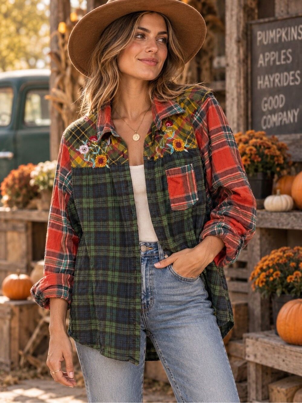 Vintage Blair 90s Embroidered Floral Patchwork Flannel Top Size 3XL